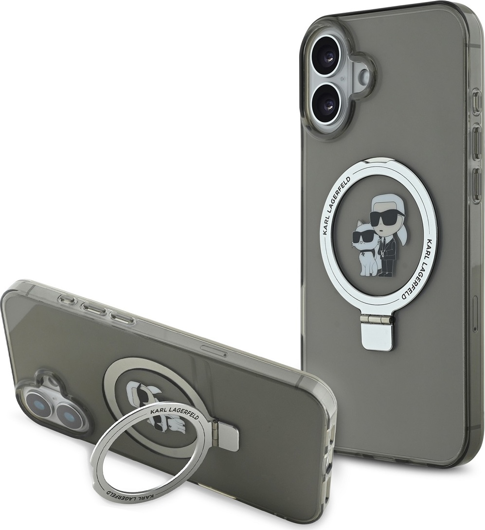 Karl Lagerfeld Ringstand Karl and Choupette MagSafe Zadní Kryt pro iPhone 16 Plus Black