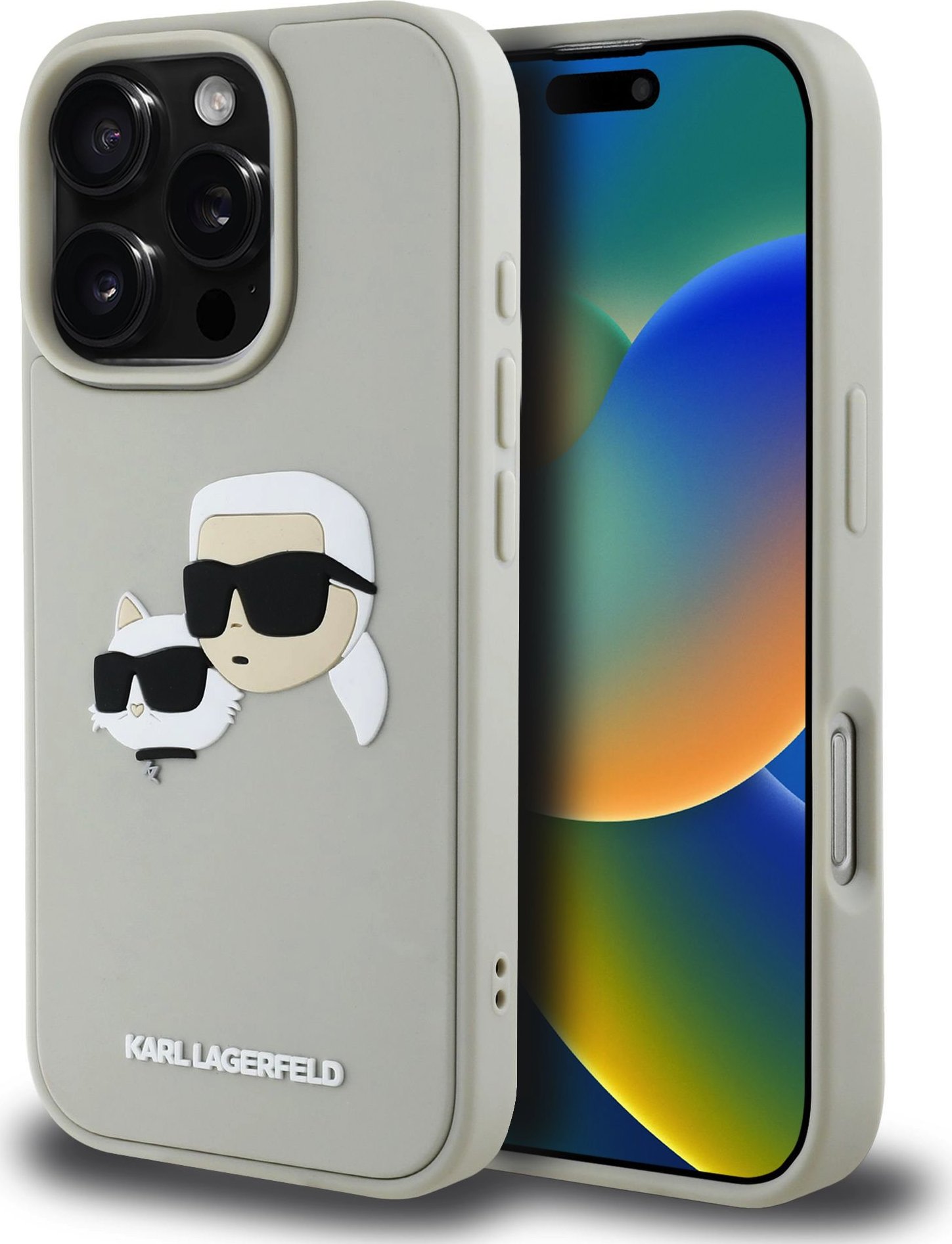 Karl Lagerfeld 3D Rubber Double Heads Zadní Kryt pro iPhone 16 Pro Max Beige