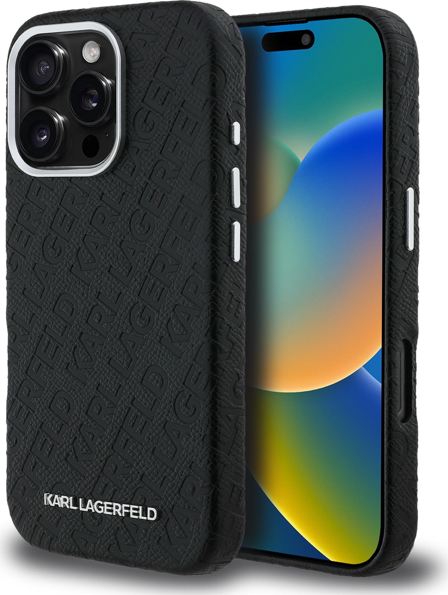 Karl Lagerfeld Grained PU Repeated Logo MagSafe Zadní Kryt pro iPhone 16 Pro Max Black