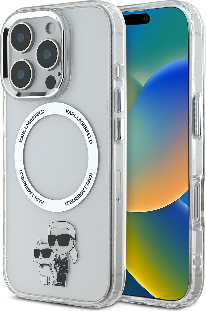 Karl Lagerfeld IML Karl and Choupette MagSafe Zadní Kryt pro iPhone 16 Pro Max Transparent