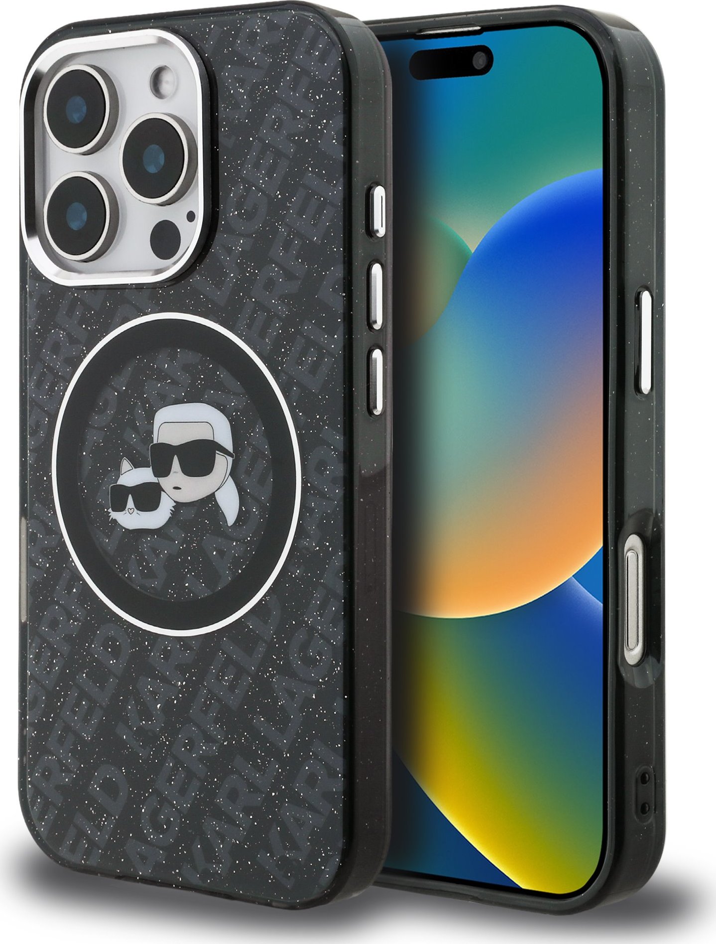 Karl Lagerfeld IML K&CH Heads Repeated Logo MagSafe Zadní Kryt pro iPhone 16 Pro Max Black