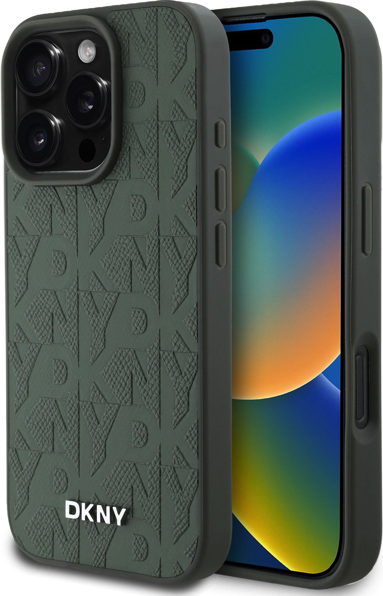 DKNY PU Leather Grid Pattern Magsafe Zadní Kryt pro iPhone 16 Pro Max Green