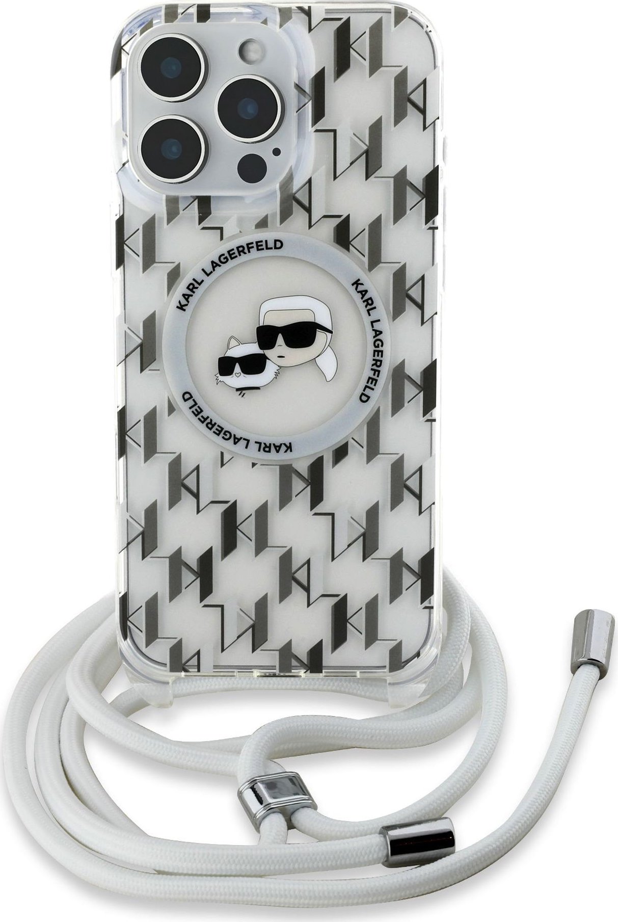 Karl Lagerfeld IML Monogram Crossbody K&CH Heads MagSafe Zadní Kryt pro iPhone 16 Pro Max Transparent