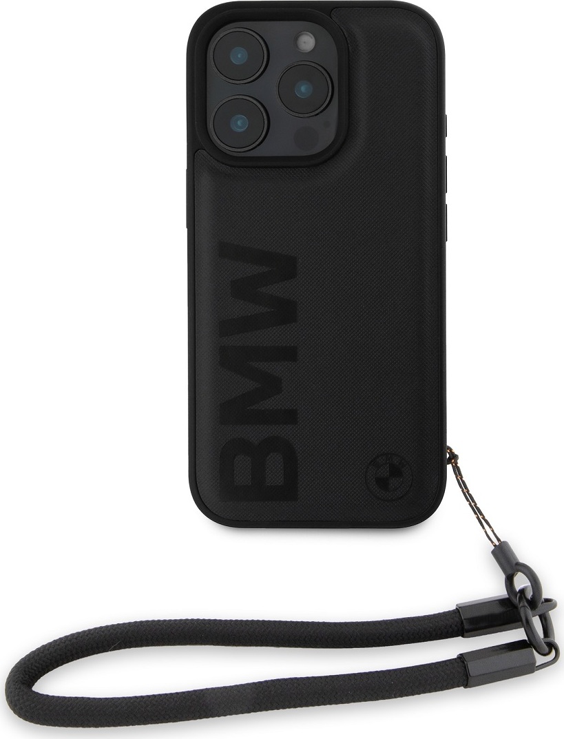 BMW Leather Signature and Strap Zadní Kryt pro iPhone 16 Pro Black