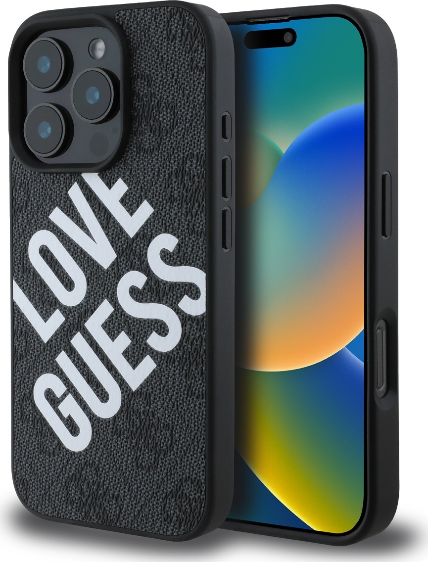 Guess PU Leather 4G Big Love Logo MagSafe Zadní Kryt pro iPhone 16 Pro Black