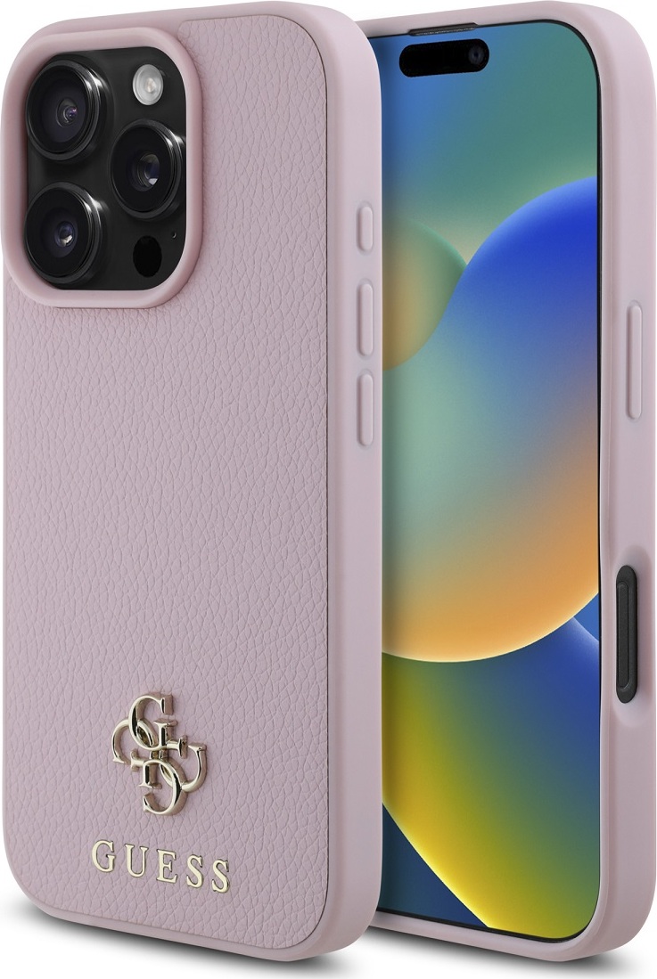 Guess PU Grained 4G Small Metal Logo MagSafe Zadní Kryt pro iPhone 16 Pro Pink