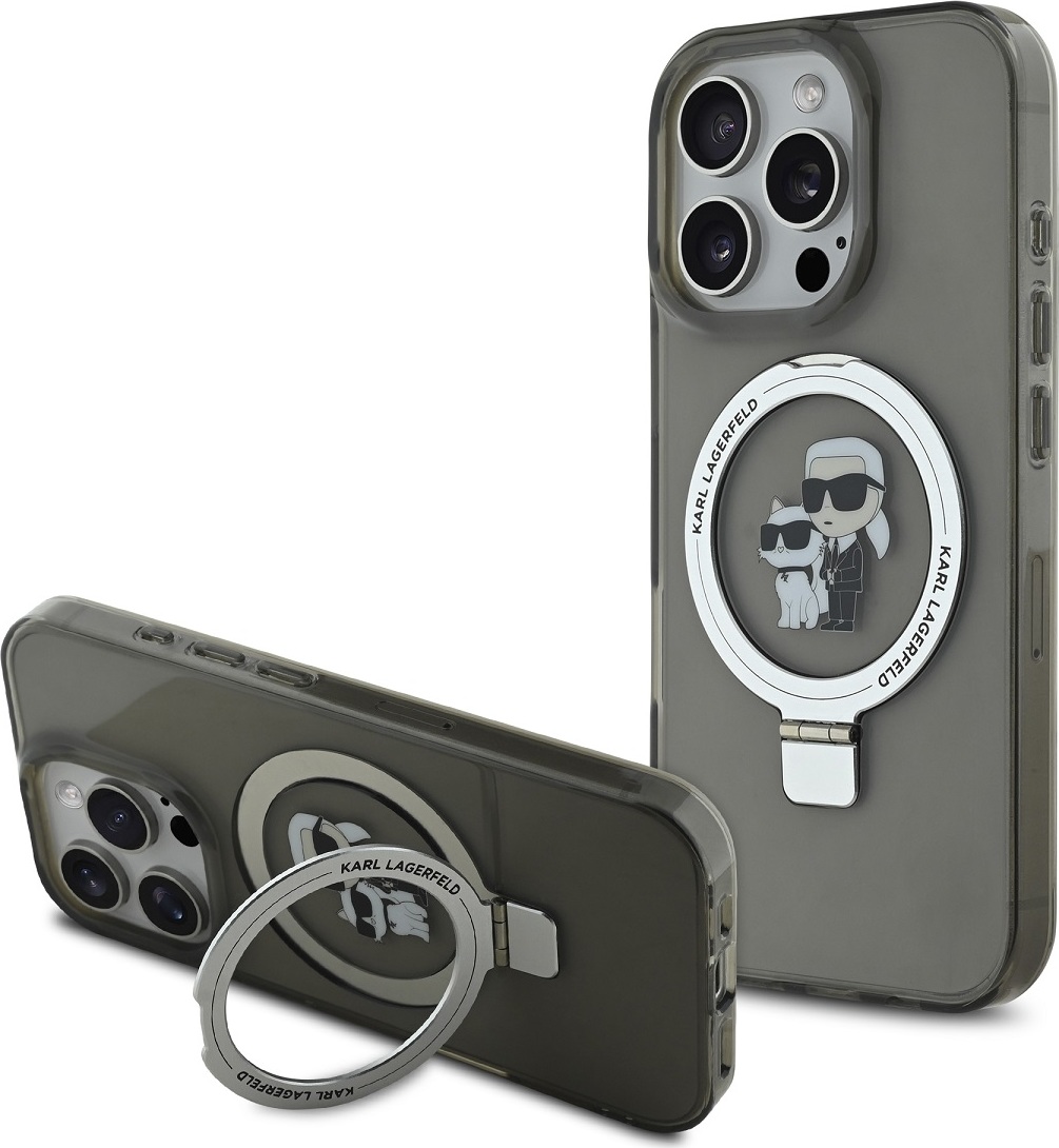 Karl Lagerfeld Ringstand Karl and Choupette MagSafe Zadní Kryt pro iPhone 16 Pro Black