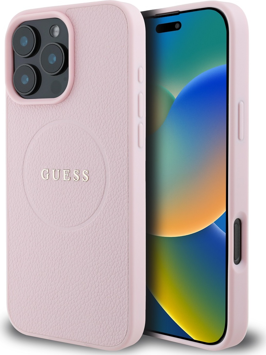 Guess PU Grained Classic Logo MagSafe Zadní Kryt pro iPhone 16 Pro Pink