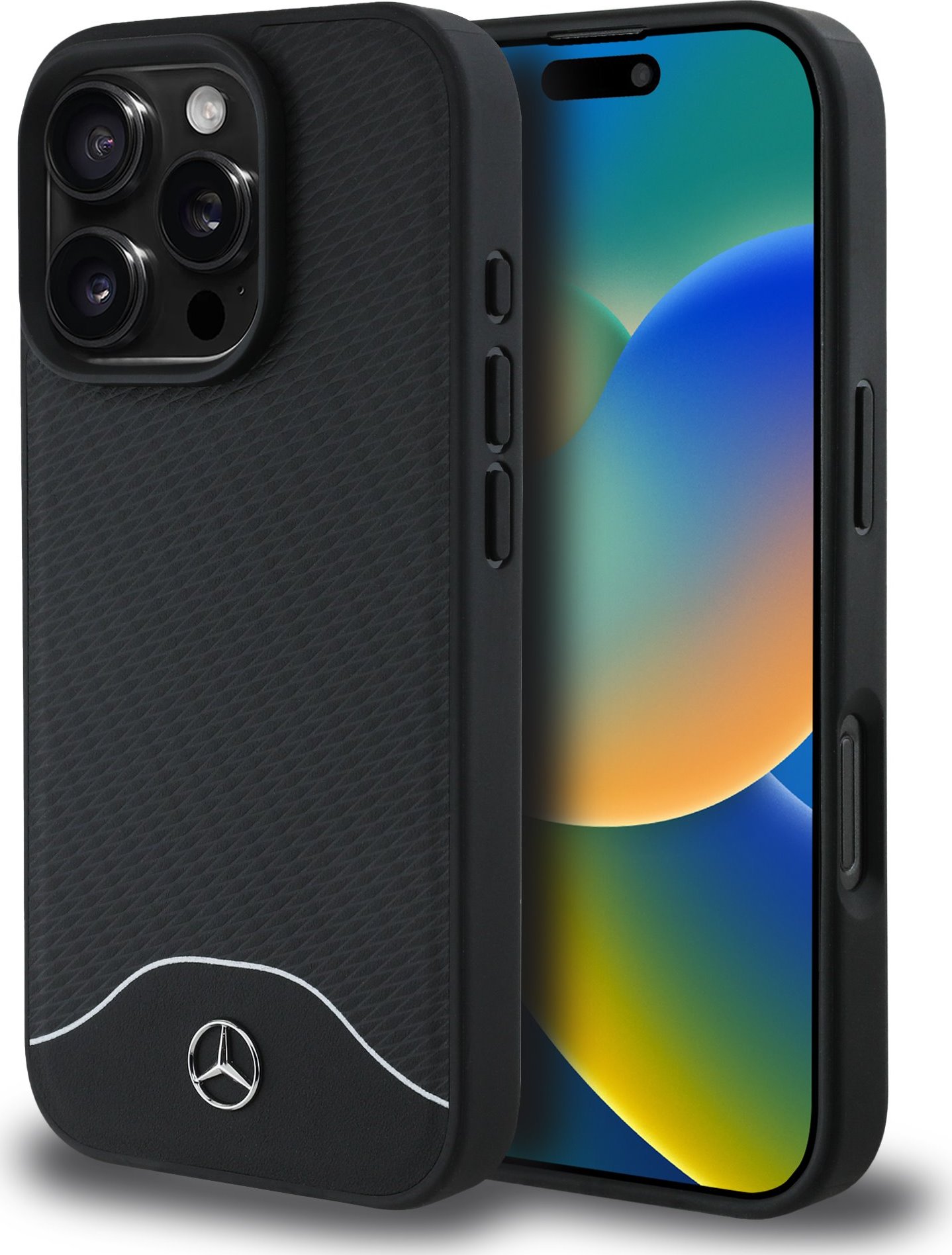 Mercedes Wood Imitation and Smooth Leather MagSafe Zadní Kryt pro iPhone 16 Pro Black
