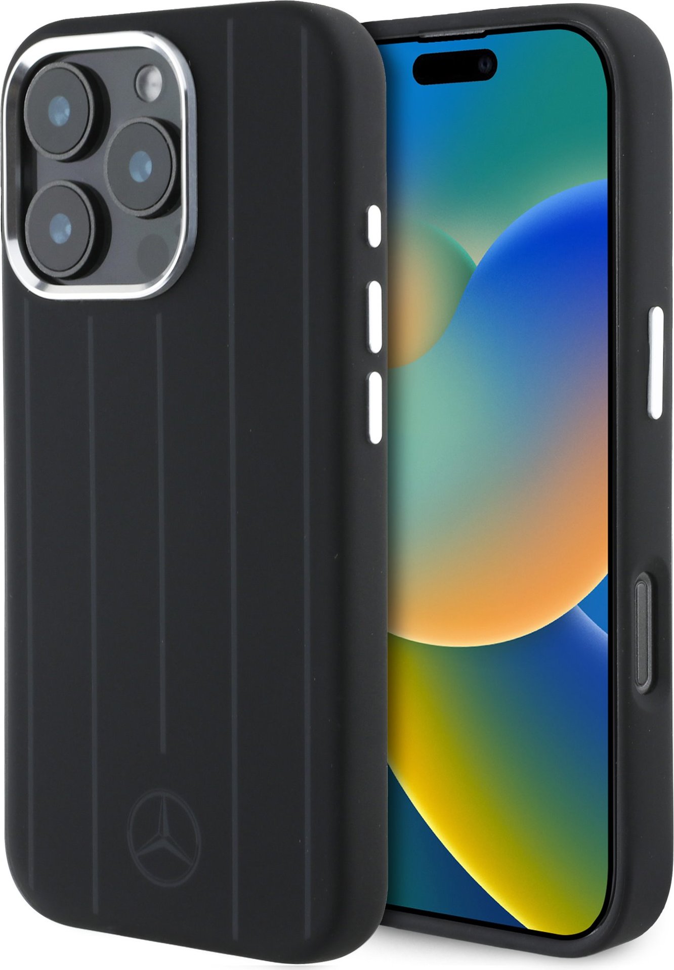 Mercedes Liquid Silicon Stripes Pattern MagSafe Zadní Kryt pro iPhone 16 Pro Black