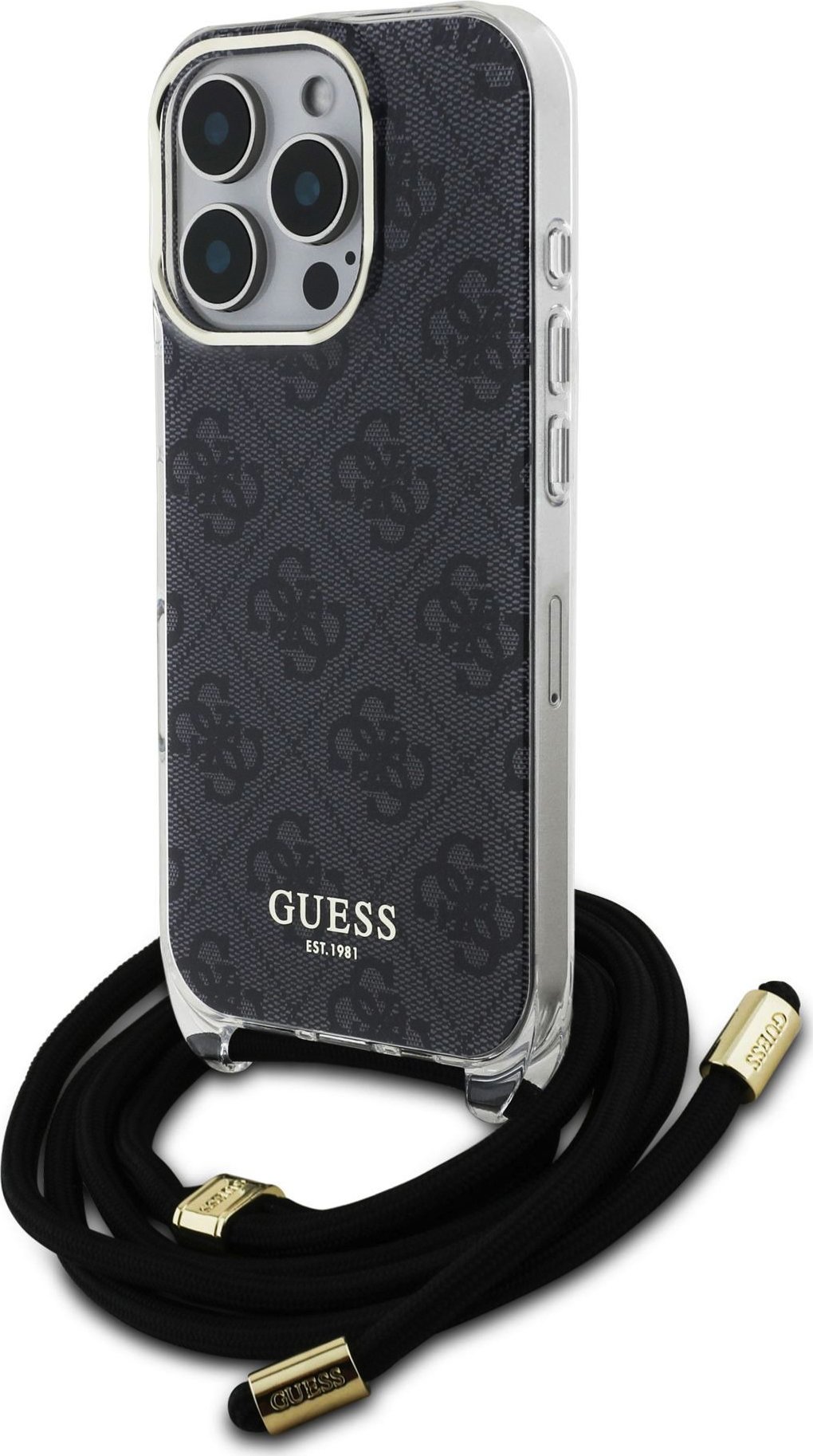 Guess IML 4G Printed Crossbody Popruh Zadní Kryt pro iPhone 16 Pro Black