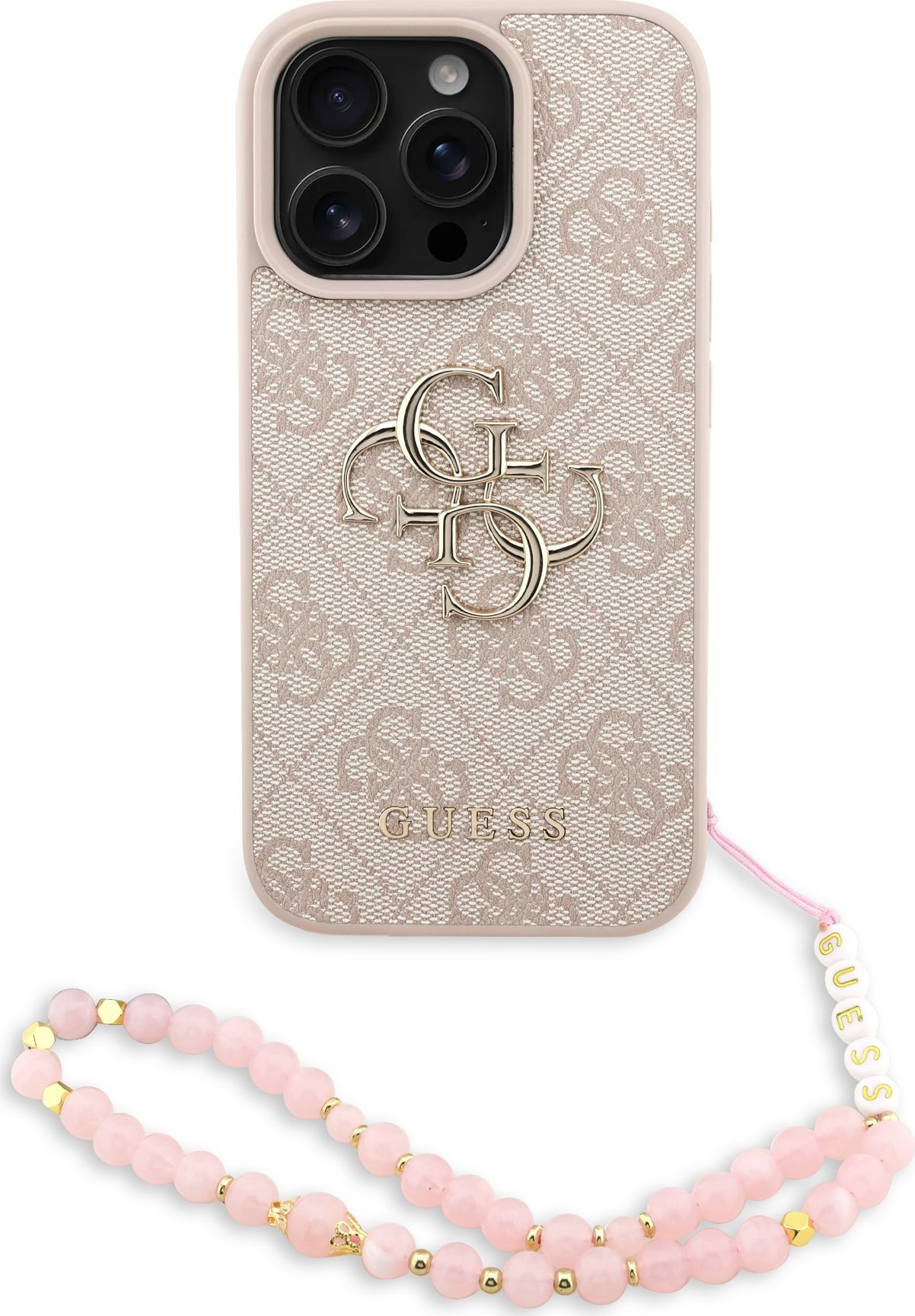 Guess PU 4G Metal Logo Strap Zadní Kryt pro iPhone 16 Pro Pink