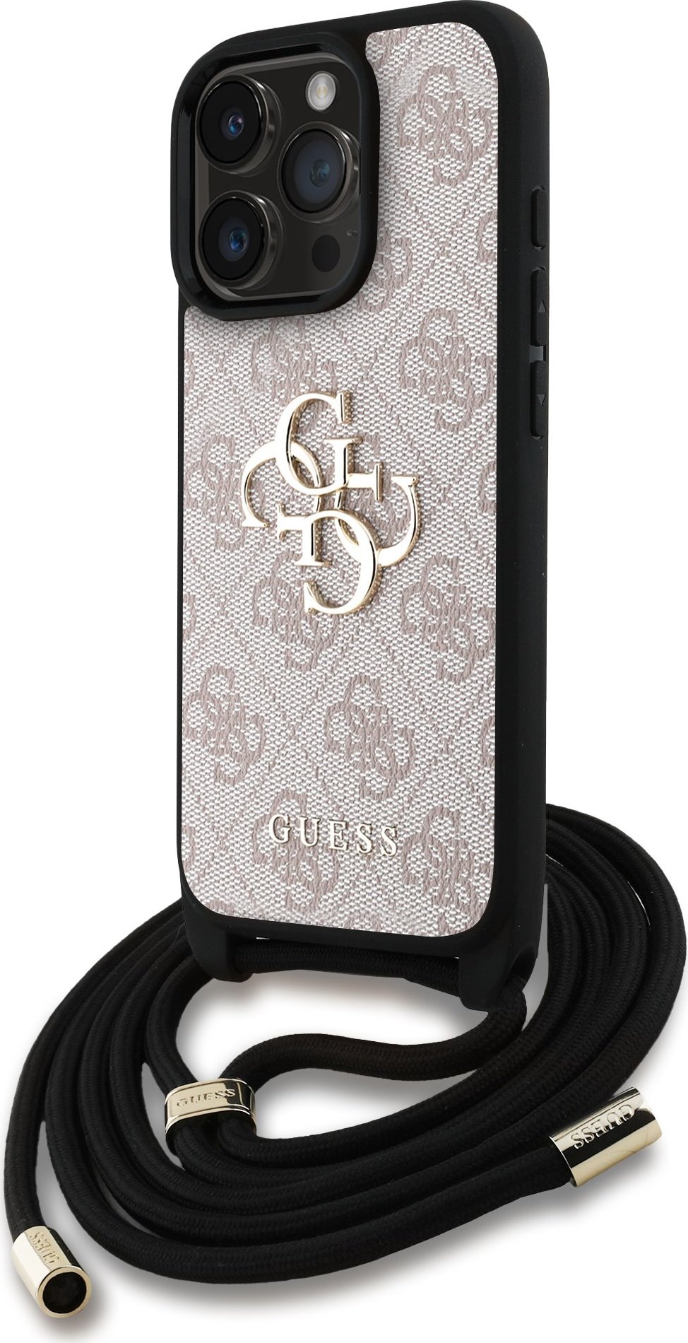 Guess PU 4G Metal Logo Crossbody Popruh Zadní Kryt pro iPhone 16 Pro Pink