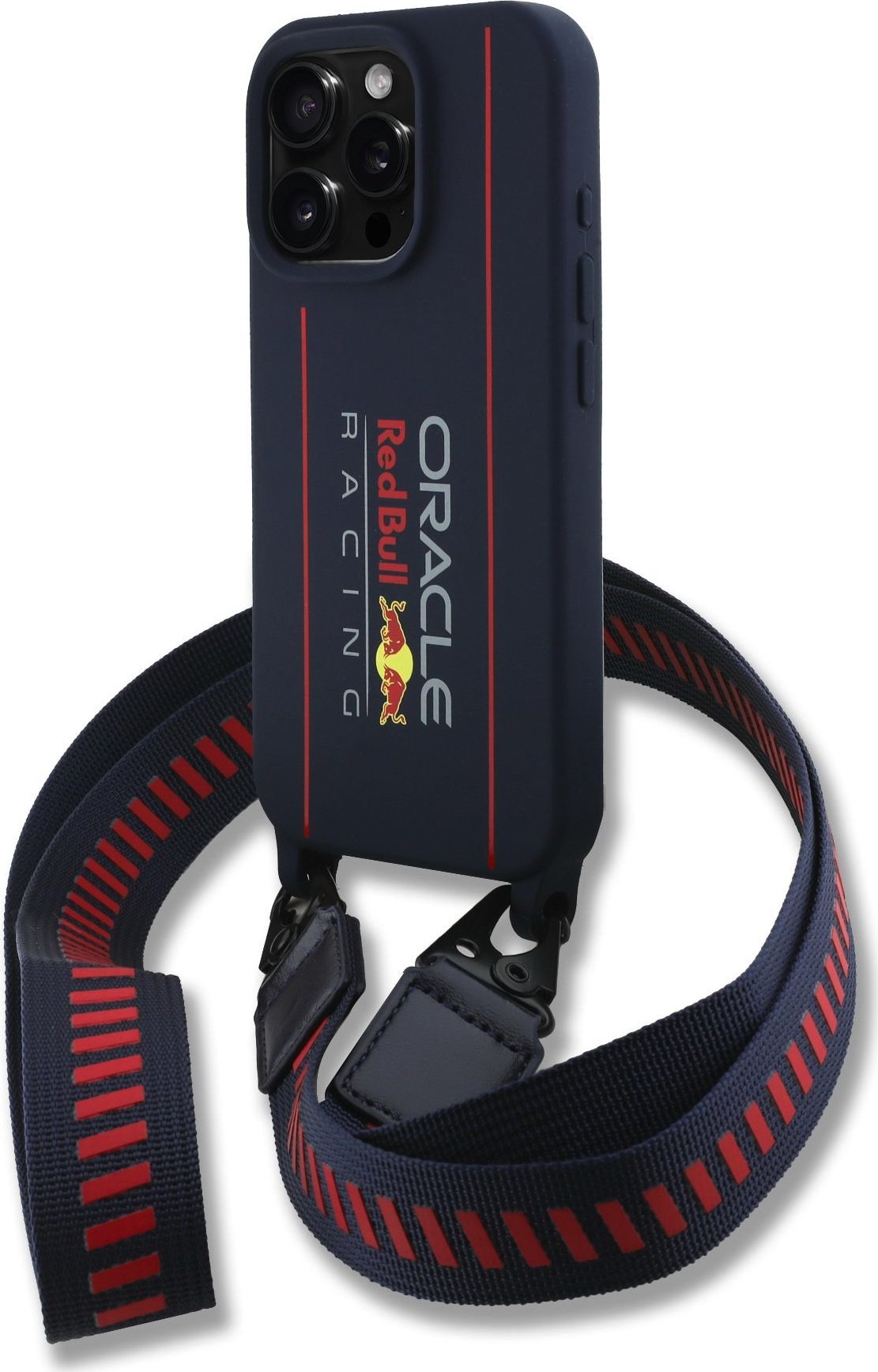 Red Bull Silicone Vertical Logo MagSafe Zadní Kryt + Crossbody Popruh pro iPhone 16 Pro Navy