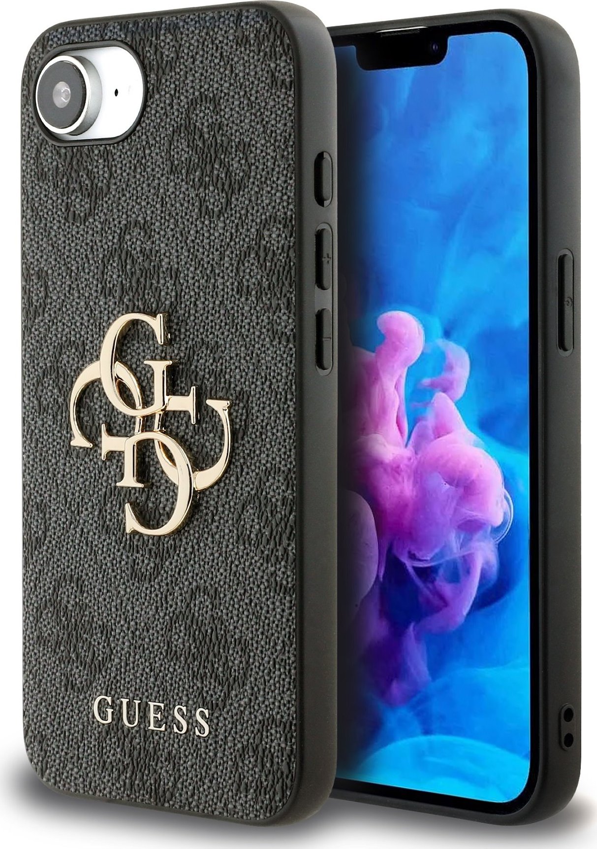 Guess PU 4G Metal Logo Zadní Kryt pro iPhone 16e Grey