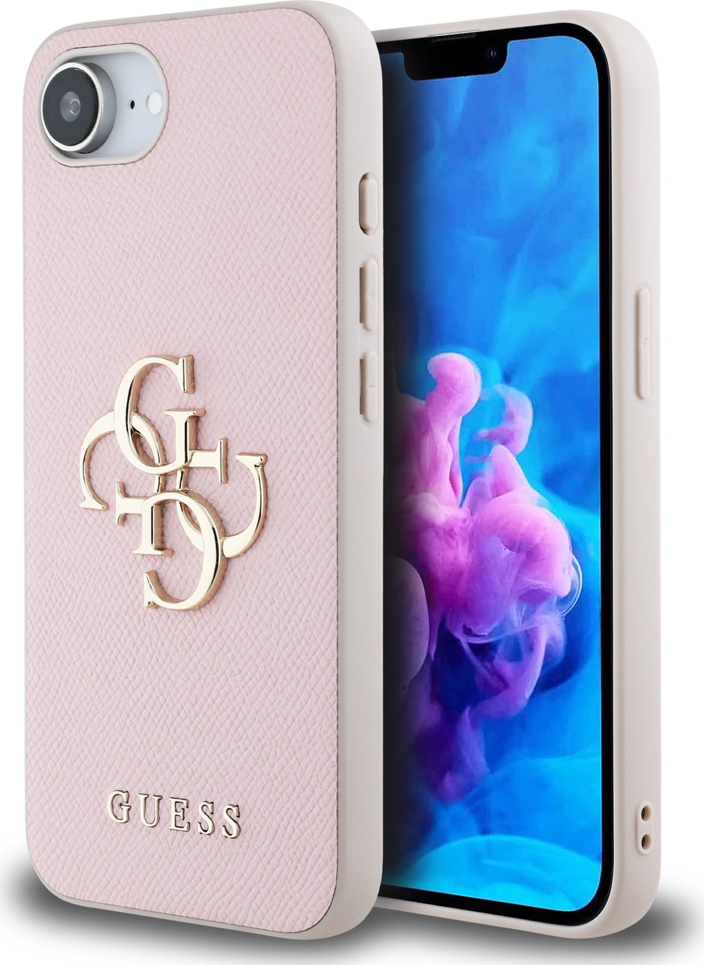 Guess PU Grained 4G Metal Logo Zadní Kryt pro iPhone 16e Pink