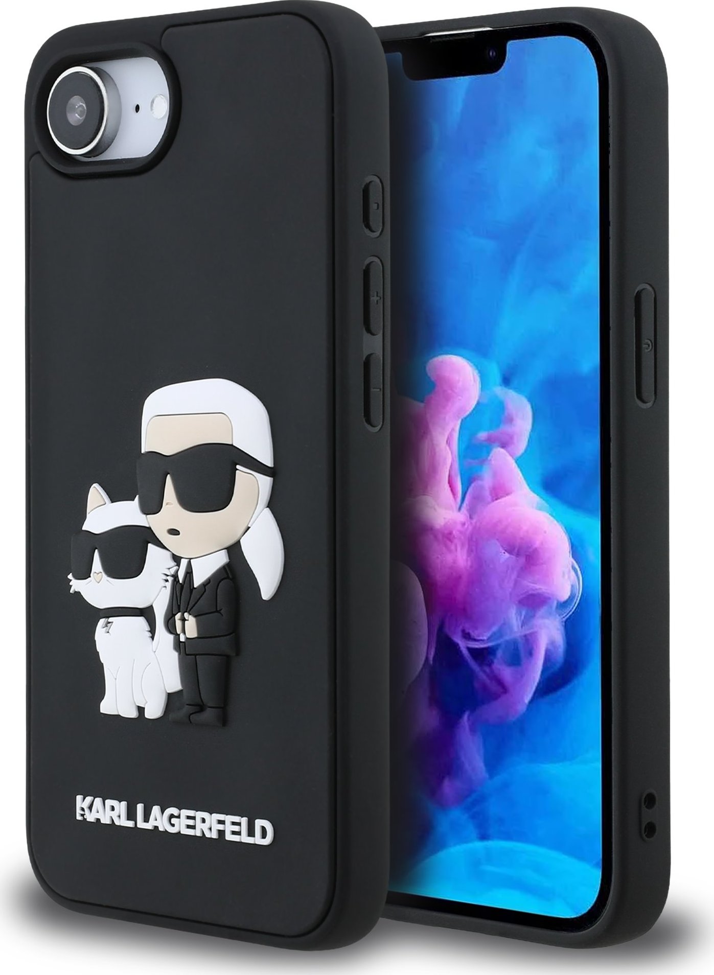 Karl Lagerfeld 3D Rubber Karl and Choupette Zadní Kryt pro iPhone 16e Black
