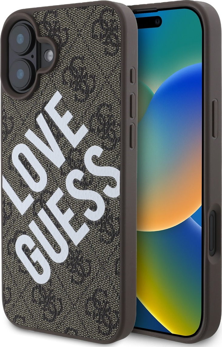 Guess PU Leather 4G Big Love Logo MagSafe Zadní Kryt pro iPhone 16 Brown