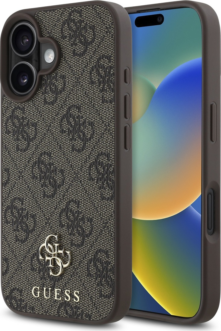 Guess PU 4G Small Metal Logo MagSafe Zadní Kryt pro iPhone 16 Brown