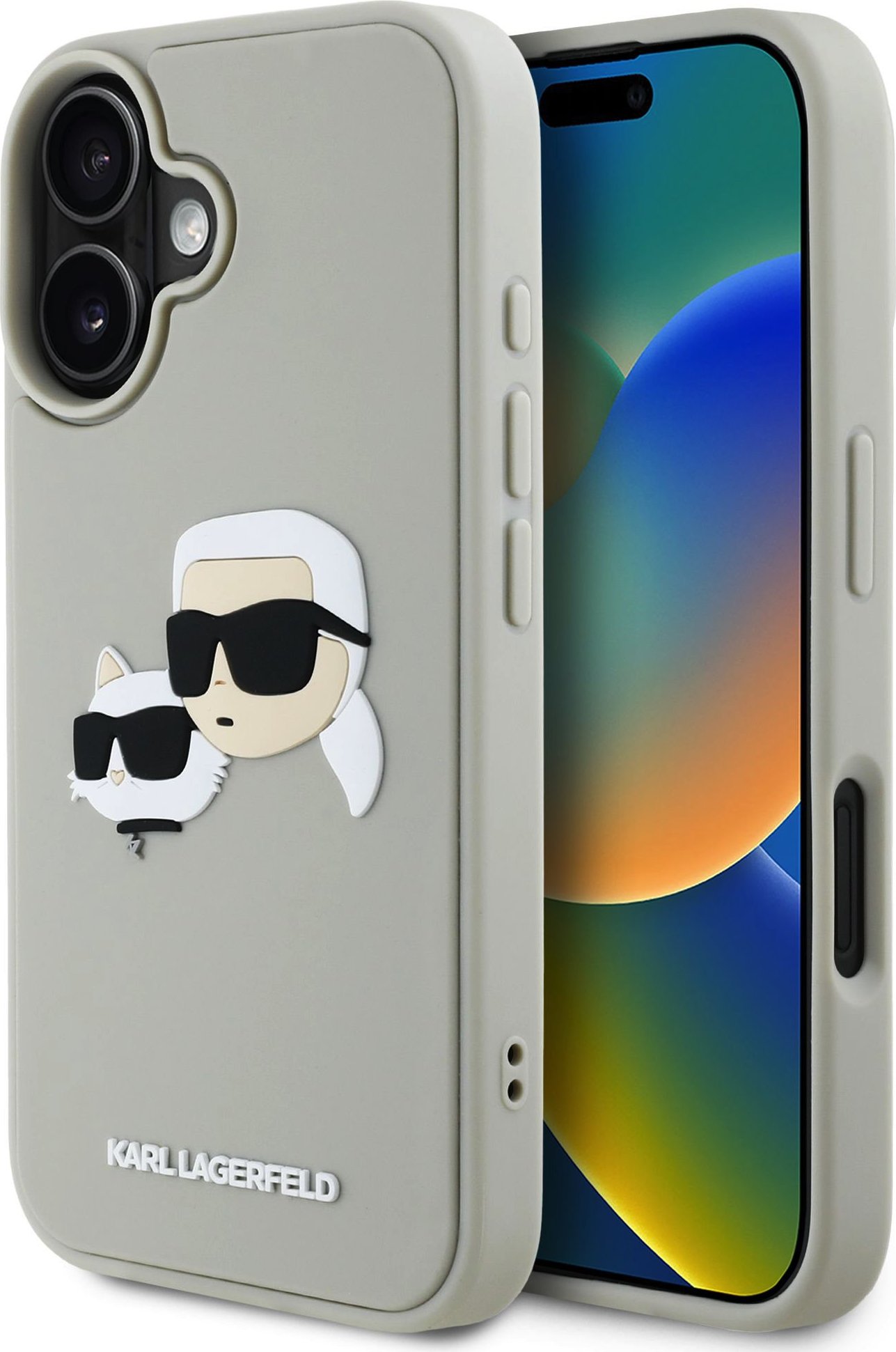 Karl Lagerfeld 3D Rubber Double Heads Zadní Kryt pro iPhone 16 Beige