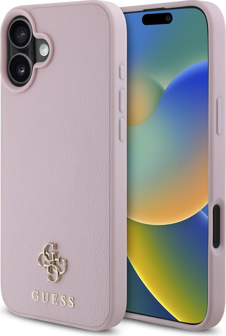 Guess PU Grained 4G Small Metal Logo MagSafe Zadní Kryt pro iPhone 16 Pink