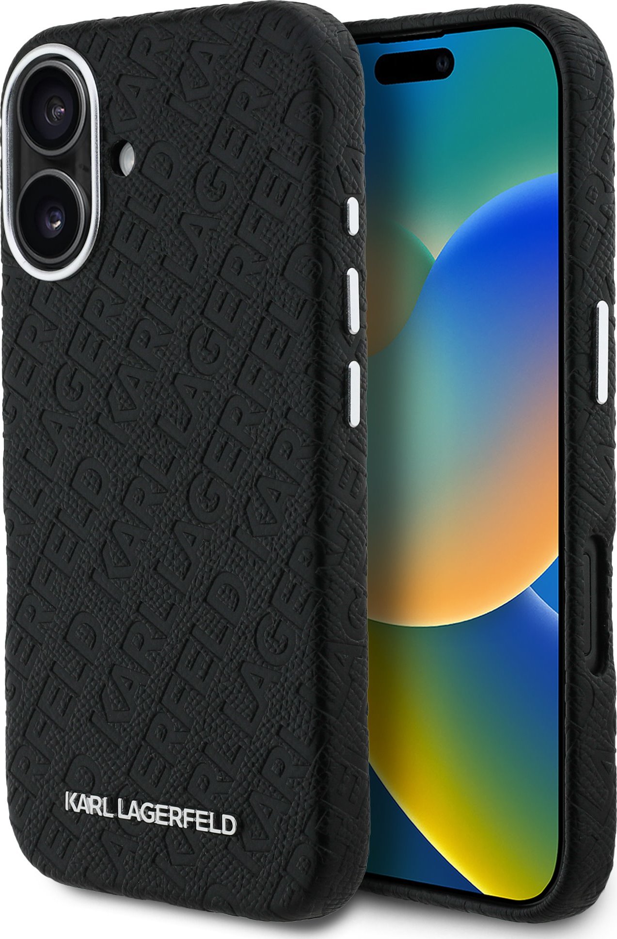 Karl Lagerfeld Grained PU Repeated Logo MagSafe Zadní Kryt pro iPhone 16 Black