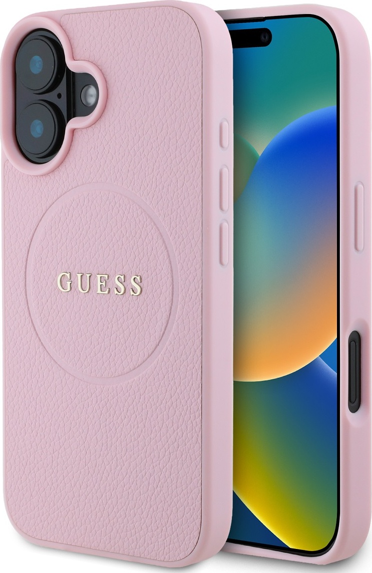 Guess PU Grained Classic Logo MagSafe Zadní Kryt pro iPhone 16 Pink