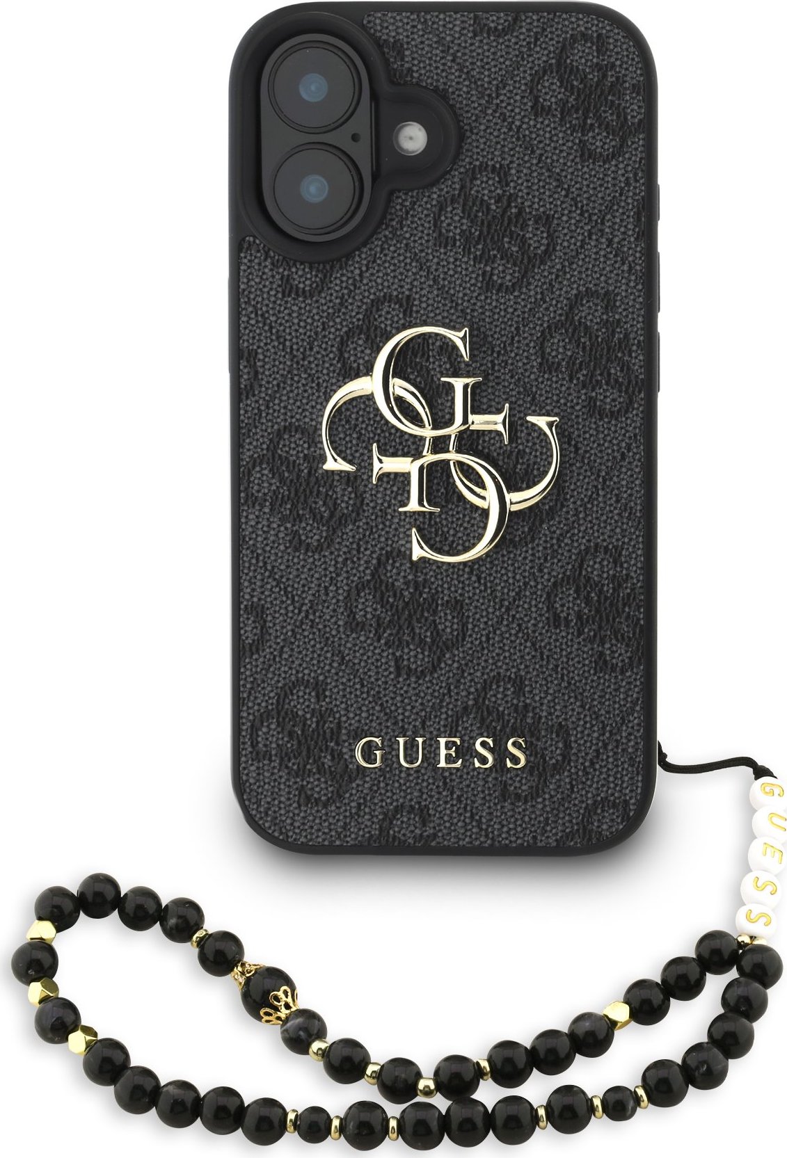 Guess PU 4G Metal Logo Strap Zadní Kryt pro iPhone 16 Black