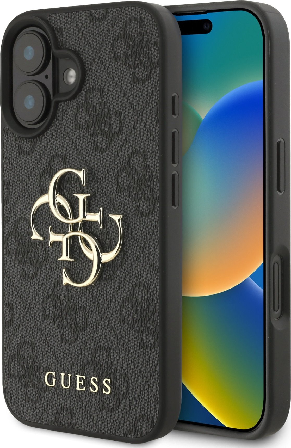 Guess PU 4G Metal Logo Zadní Kryt pro iPhone 16 Grey