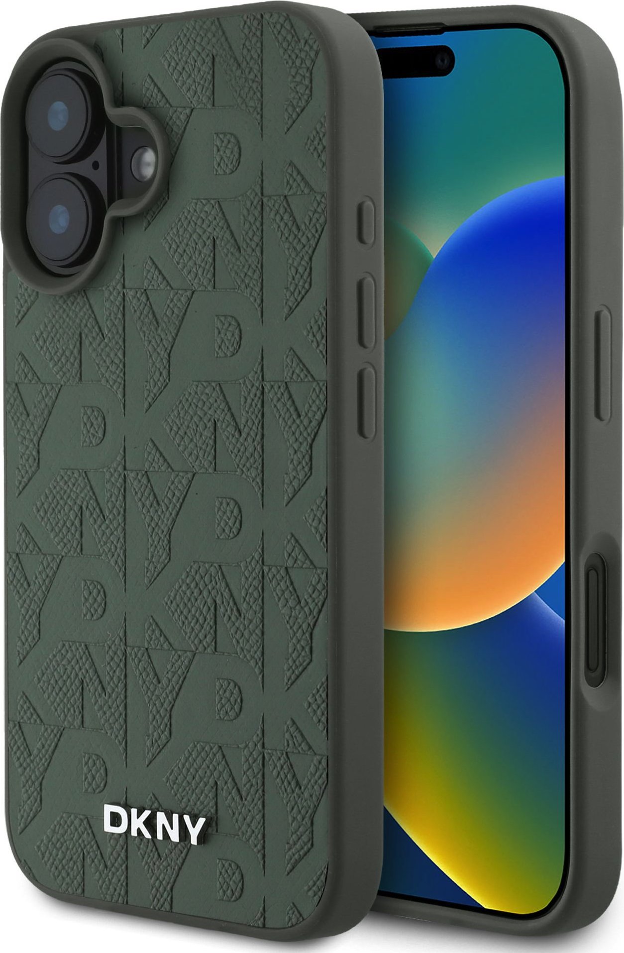 DKNY PU Leather Grid Pattern Magsafe Zadní Kryt pro iPhone 16 Green