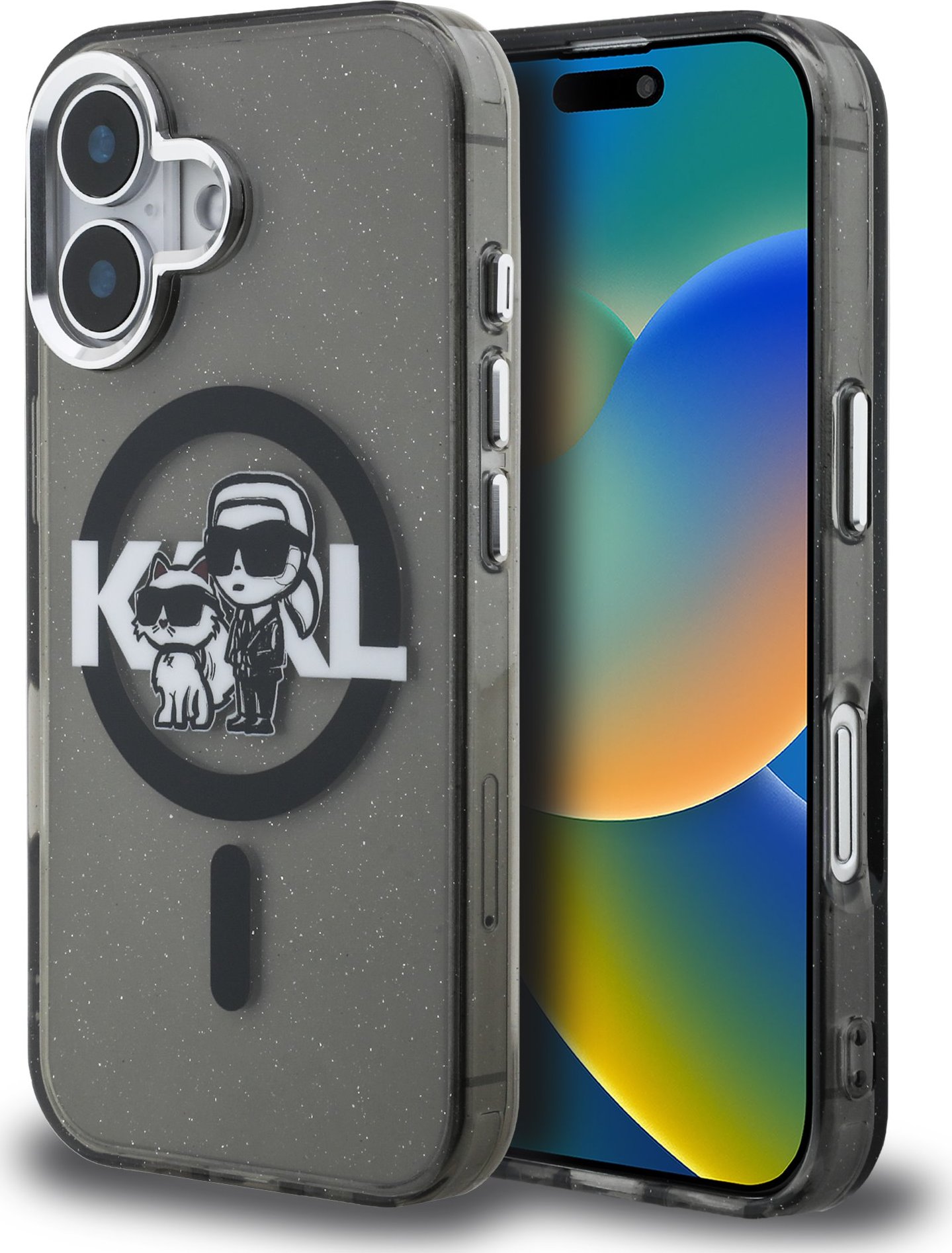 Karl Lagerfeld IML Glitter Karl and Choupette Sketch MagSafe Zadní Kryt pro iPhone 16 Black
