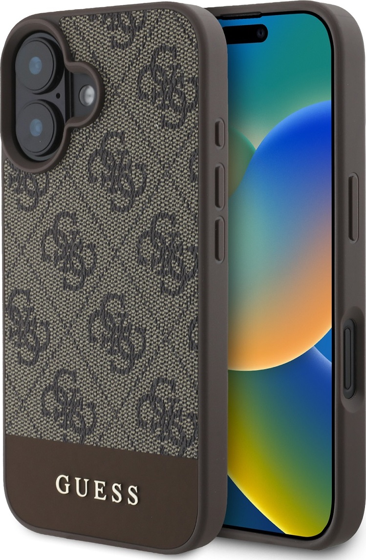 Guess PU 4G Stripe Zadní Kryt pro iPhone 16 Brown
