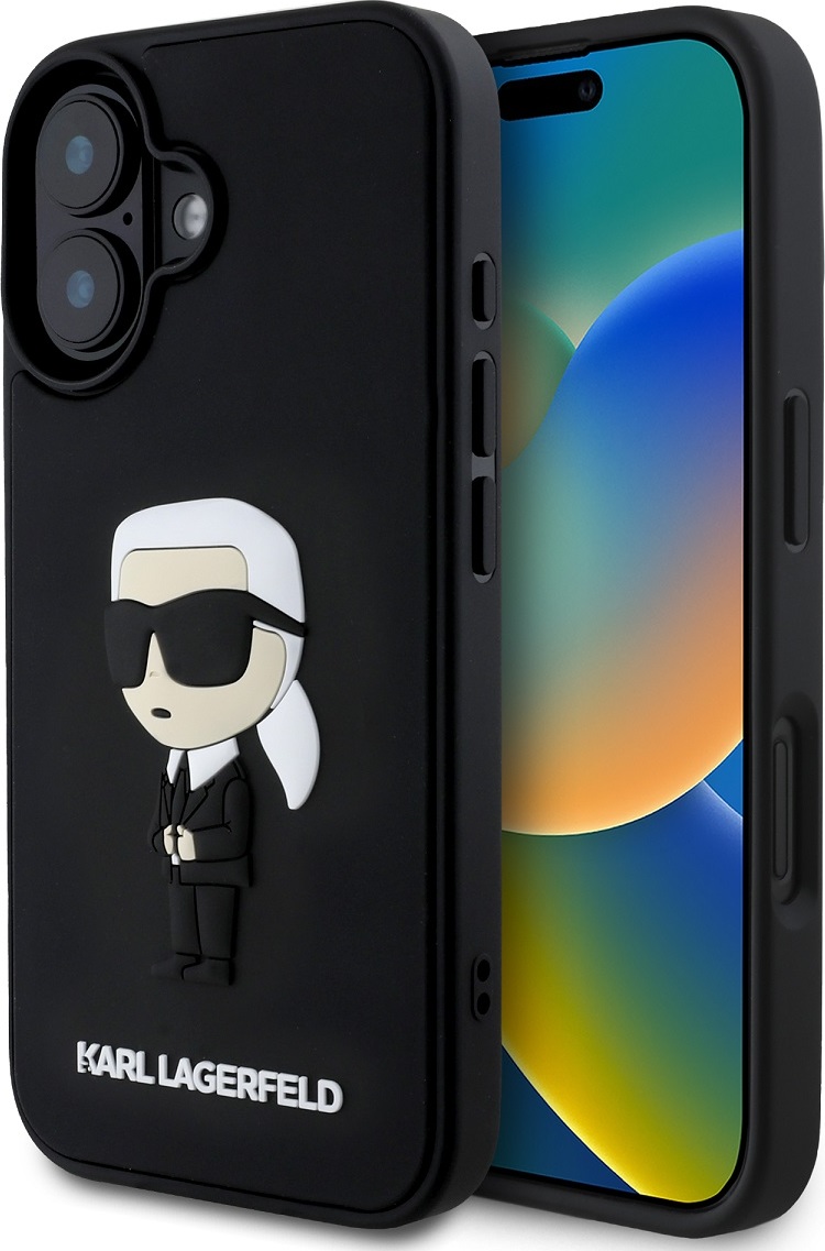 Karl Lagerfeld 3D Rubber Ikonik Zadní Kryt pro iPhone 16 Black