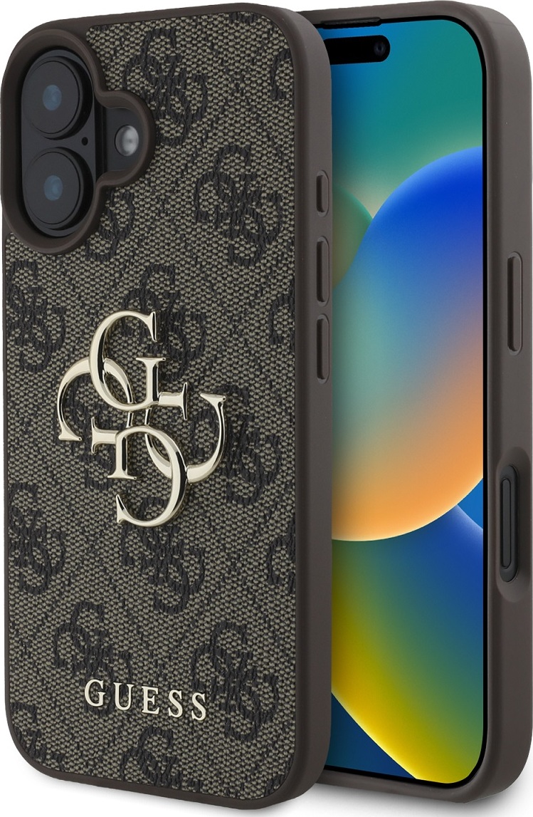Guess PU 4G Metal Logo Zadní Kryt pro iPhone 16 Brown