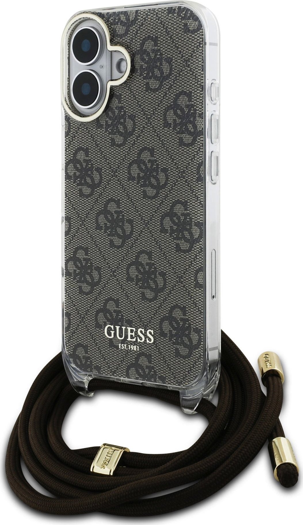 Guess IML 4G Printed Crossbody Popruh Zadní Kryt pro iPhone 16 Brown