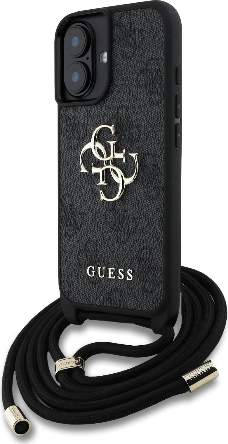 Guess PU 4G Metal Logo Crossbody Popruh Zadní Kryt pro iPhone 16 Black