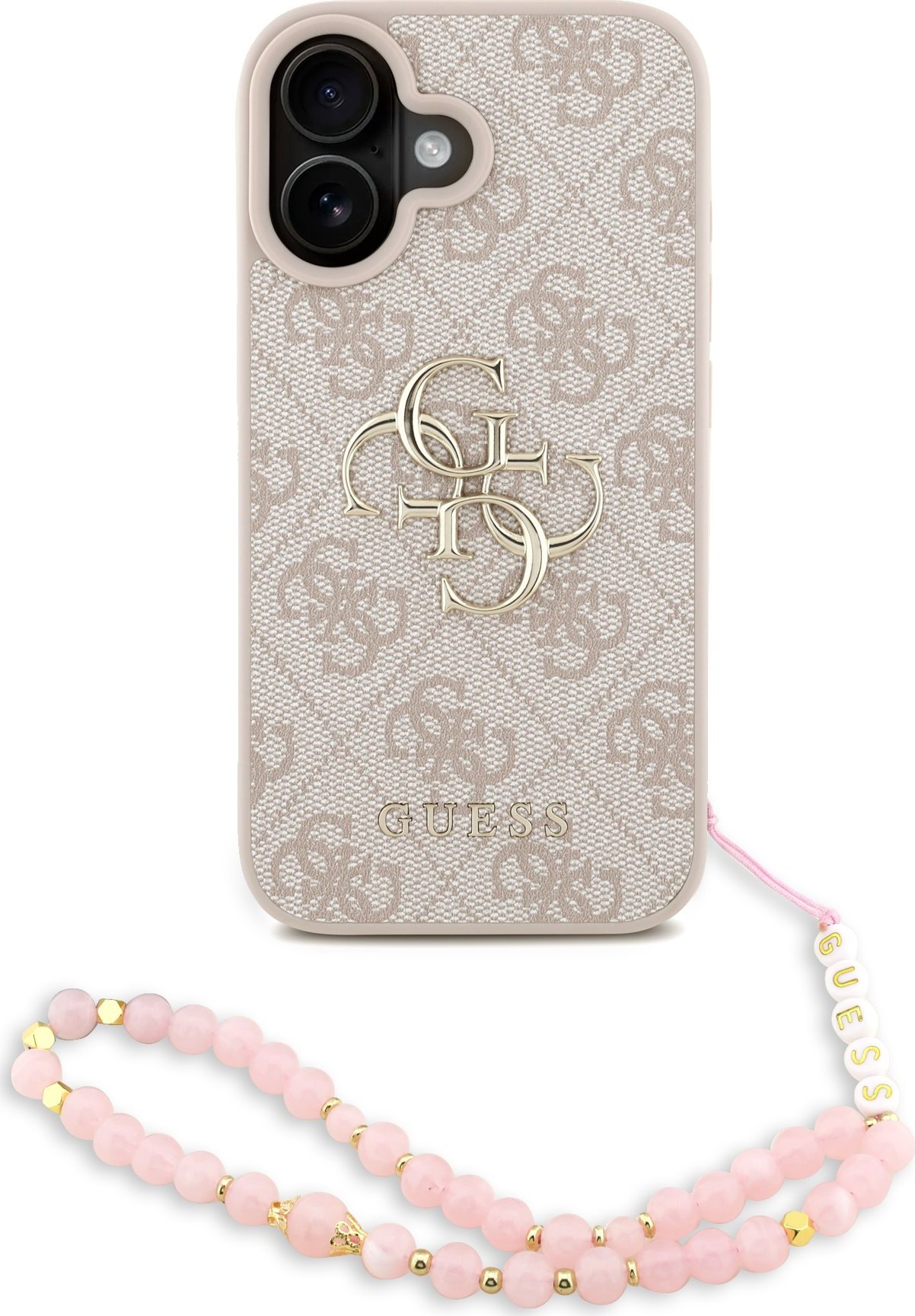 Guess PU 4G Metal Logo Strap Zadní Kryt pro iPhone 16 Pink