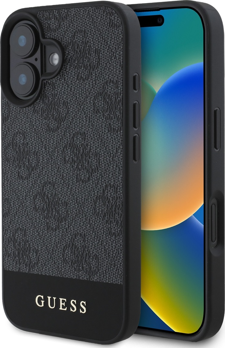 Guess PU 4G Stripe Zadní Kryt pro iPhone 16 Grey