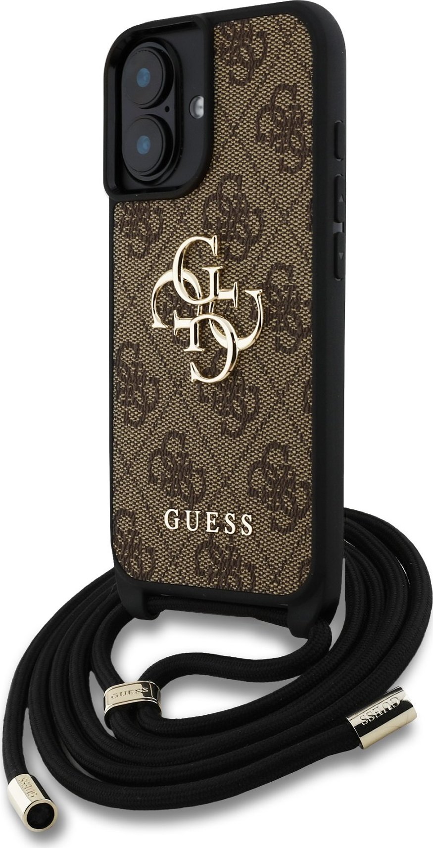 Guess PU 4G Metal Logo Crossbody Popruh Zadní Kryt pro iPhone 16 Brown