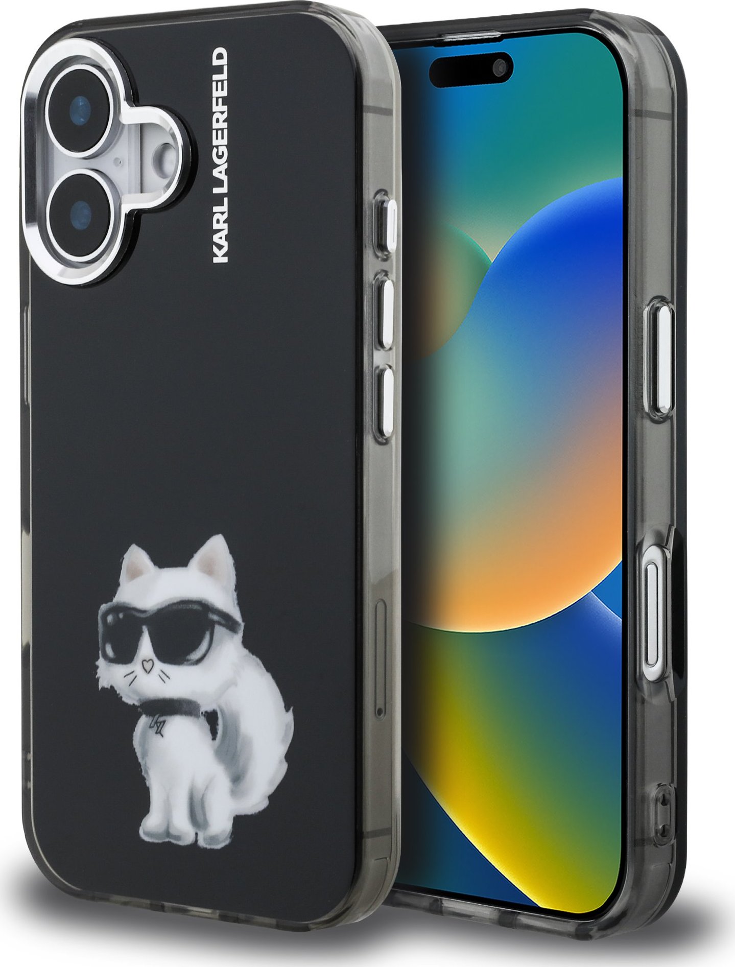 Karl Lagerfeld IML Aquarelle Choupette Zadní Kryt pro iPhone 16 Black