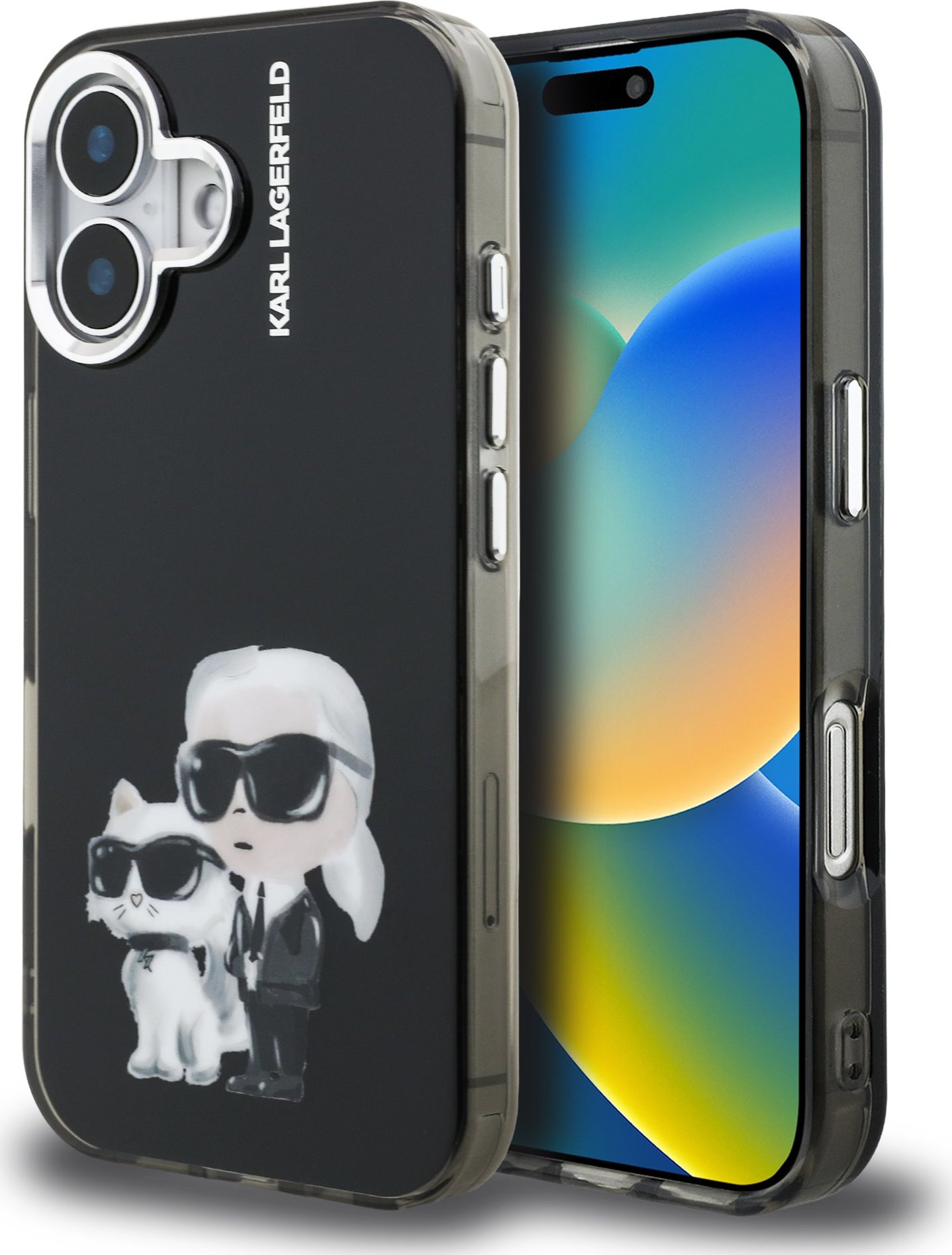 Karl Lagerfeld IML Aquarelle Karl and Choupette Zadní Kryt pro iPhone 16 Black