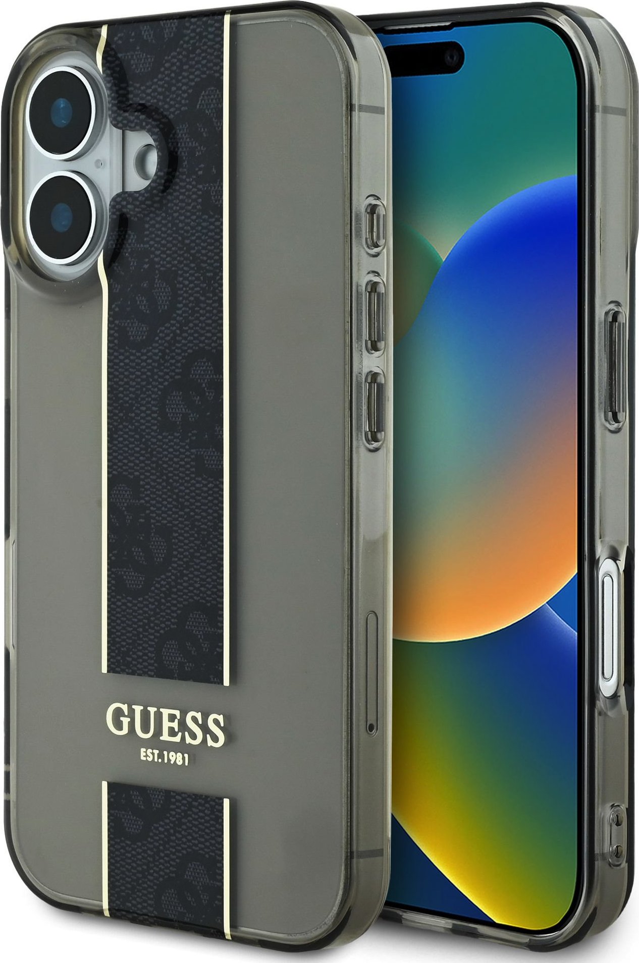 Guess IML Middle 4G Stripe Zadní Kryt pro iPhone 16 Black