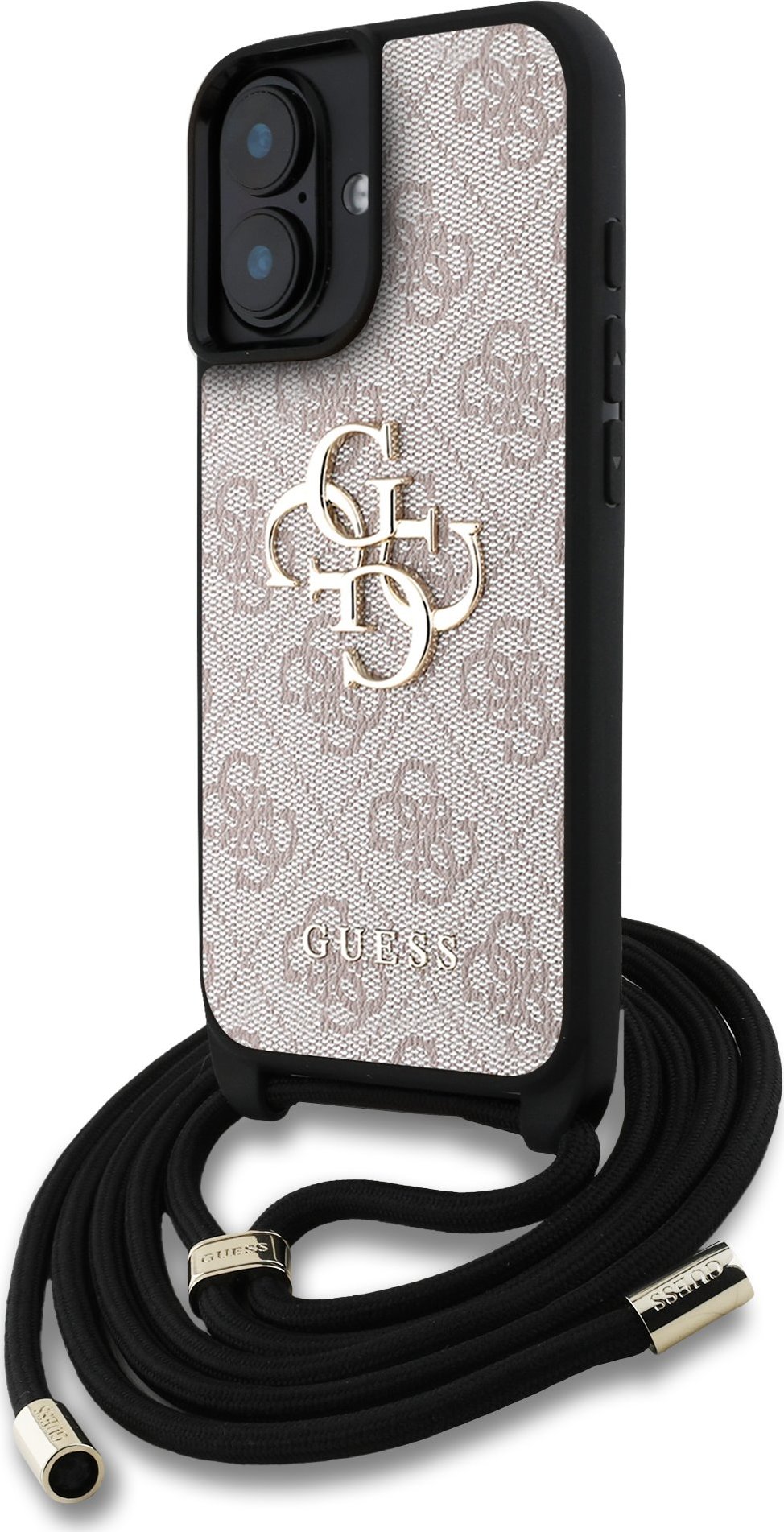 Guess PU 4G Metal Logo Crossbody Popruh Zadní Kryt pro iPhone 16 Pink