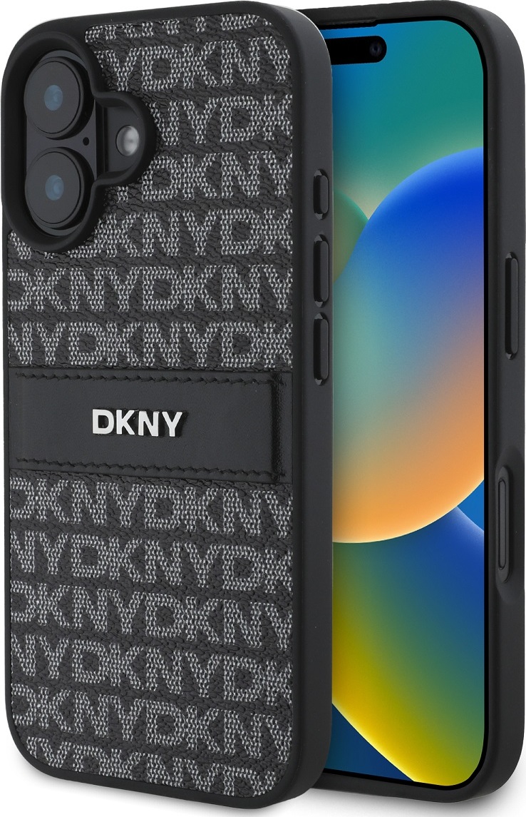 DKNY PU Leather Repeat Pattern Tonal Stripe Zadní Kryt pro iPhone 16 Black
