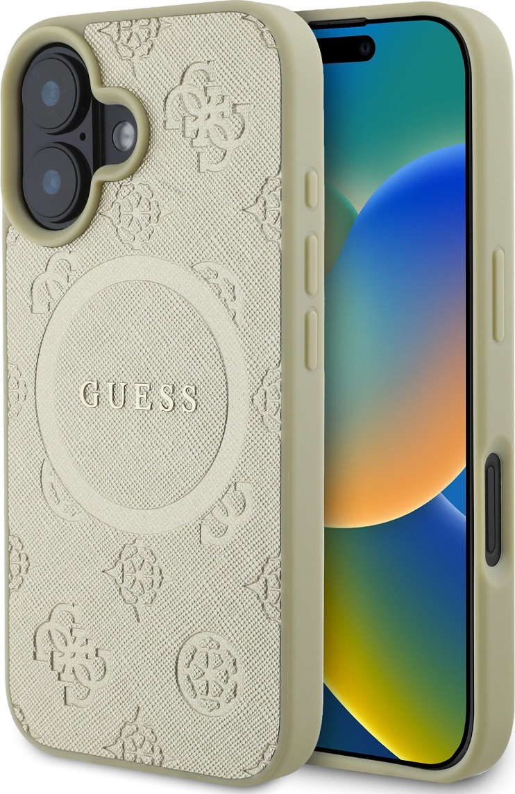 Guess Saffiano Peony Stamp MagSafe Zadní Kryt pro iPhone 16 Gold