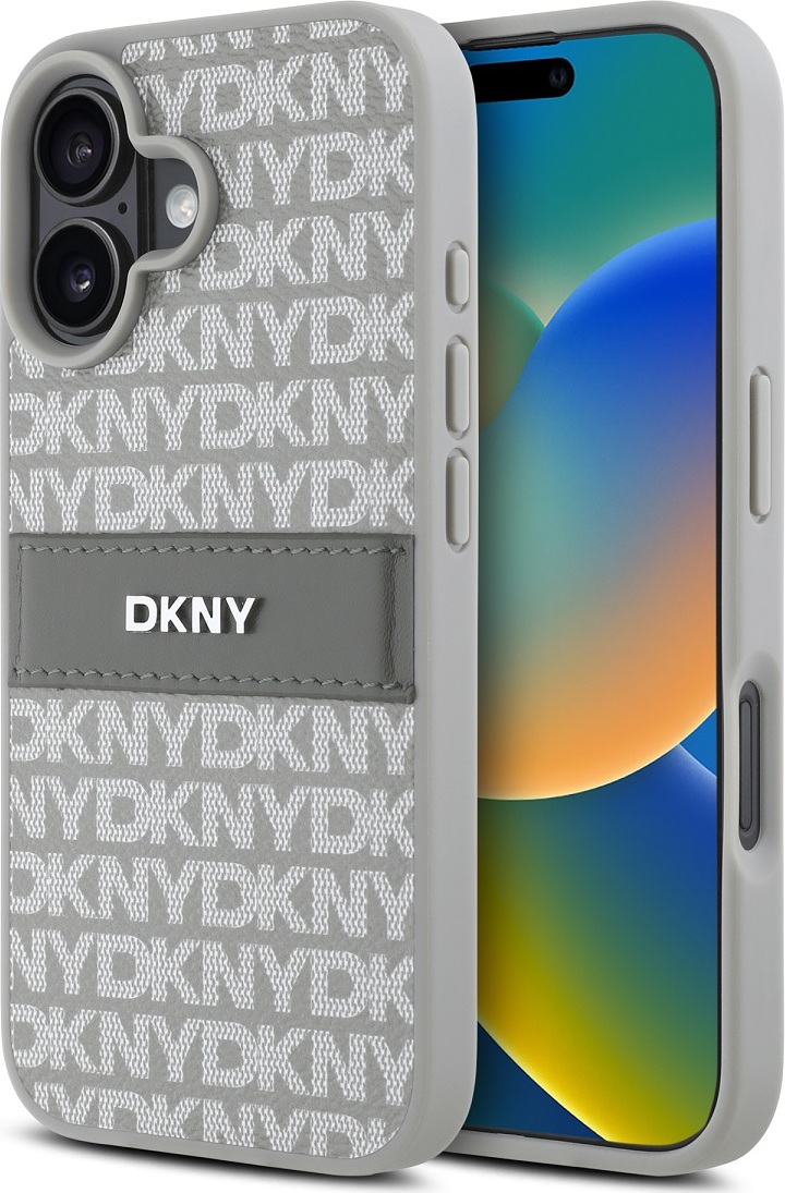 DKNY PU Leather Repeat Pattern Tonal Stripe Zadní Kryt pro iPhone 16 Beige