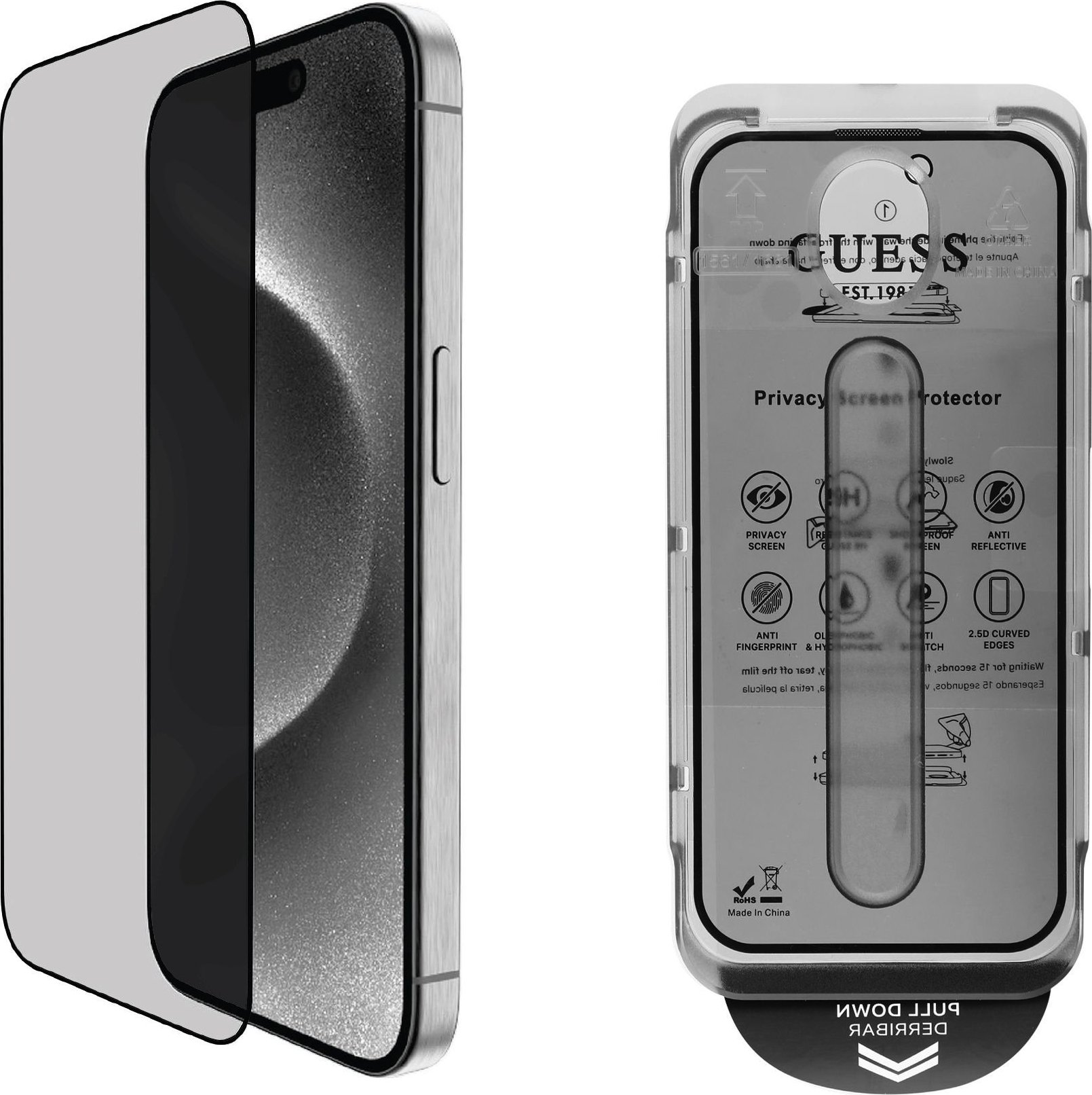 Guess Tvrzené Sklo 2.5D PRIVACY pro iPhone 16 Pro Black