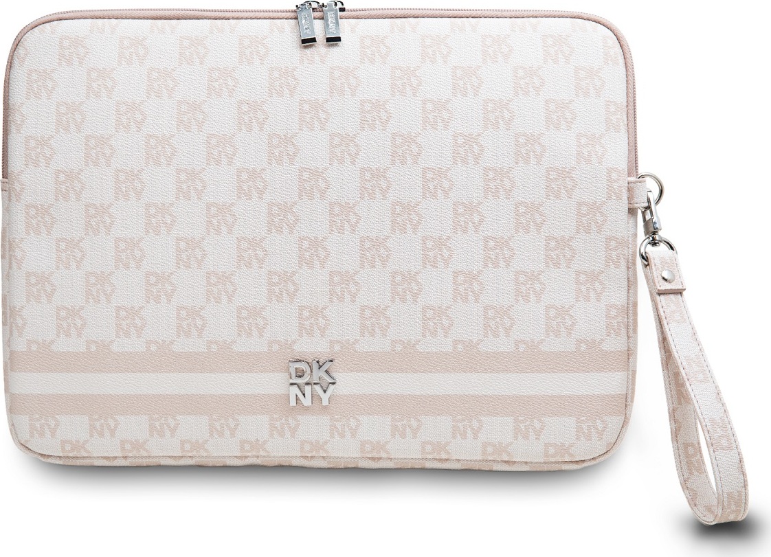 DKNY PU Leather Checkered Pattern and Stripe Obal na Notebook 13/14" Pink