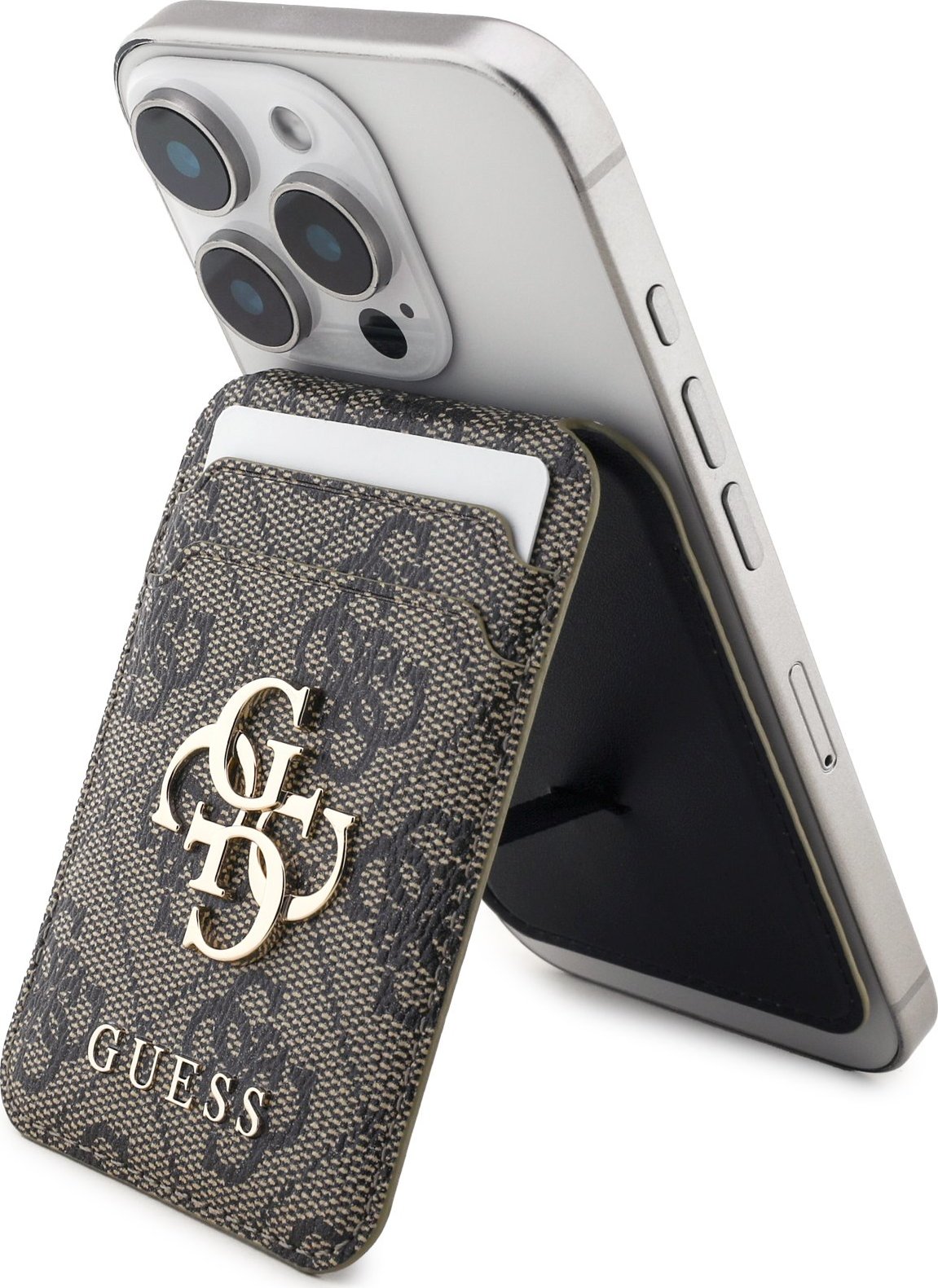 Guess 4G Metal Logo MagSafe Cardslot Peněženka se Stojanem Brown