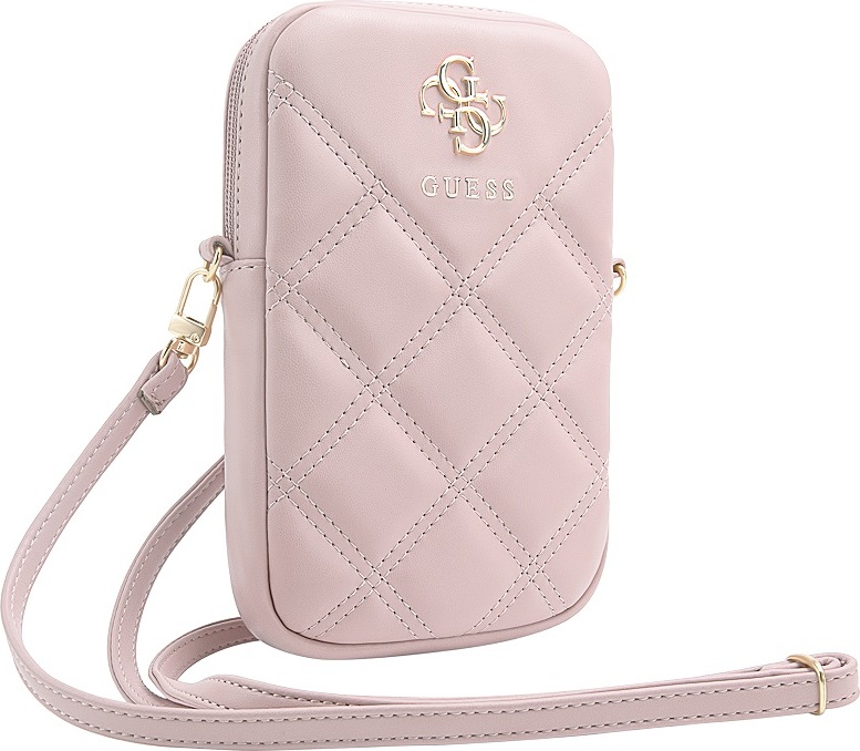Guess PU Quilted 4G Metal Logo Taška na Telefon se Zipem Pink
